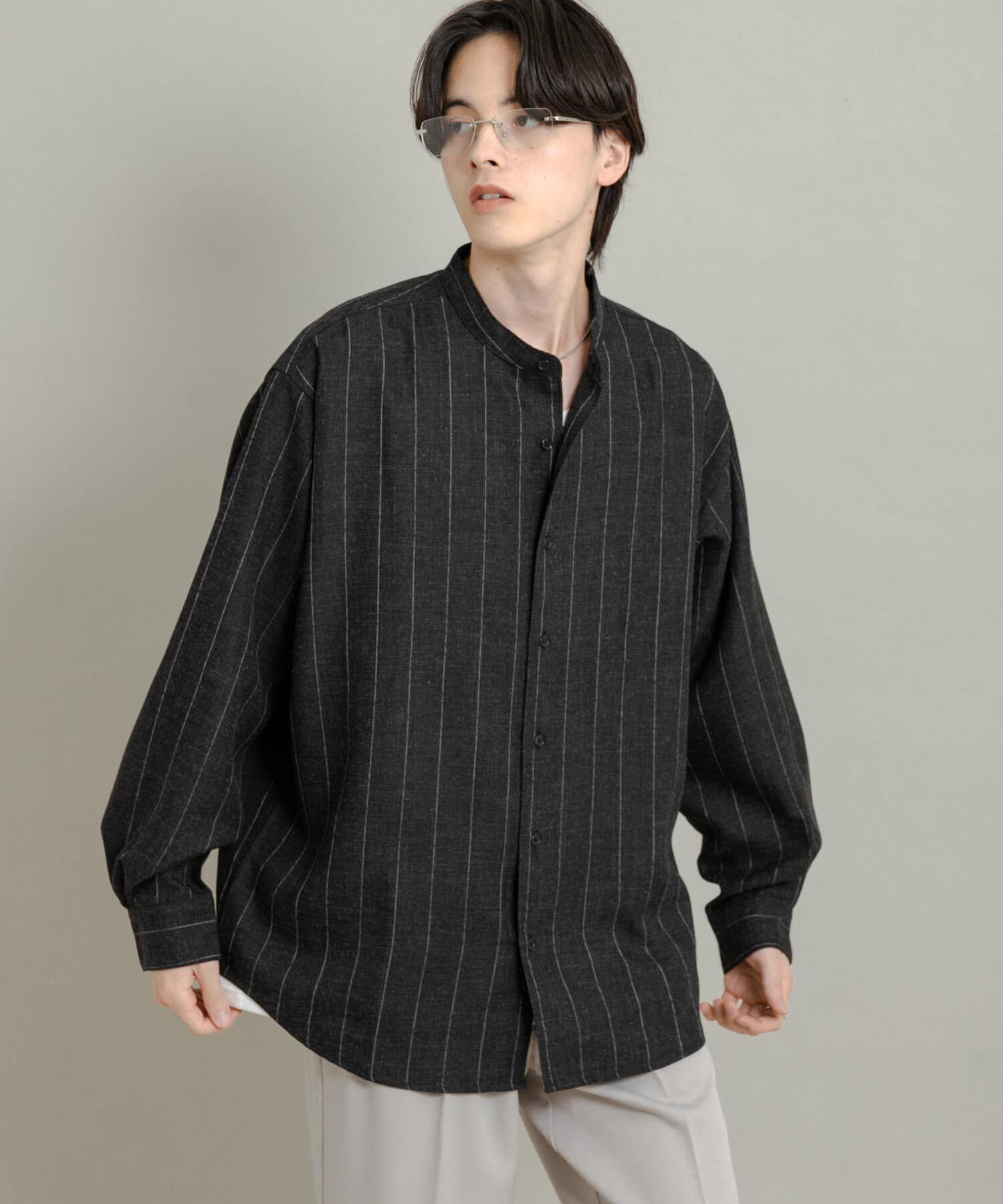 SENSE OF PLACE by URBAN RESEARCH「ウールタッチストライプバンドカラーシャツ」|シャツ・ブラウス|