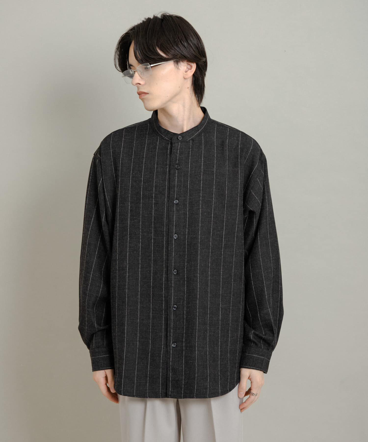 SENSE OF PLACE by URBAN RESEARCH「ウールタッチストライプバンドカラーシャツ」|シャツ・ブラウス|