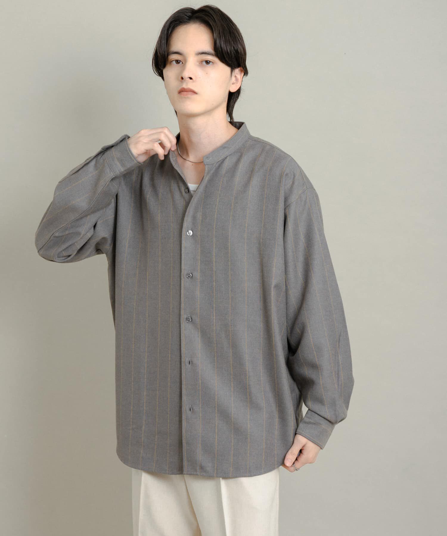 SENSE OF PLACE by URBAN RESEARCH「ウールタッチストライプバンドカラーシャツ」|シャツ・ブラウス|