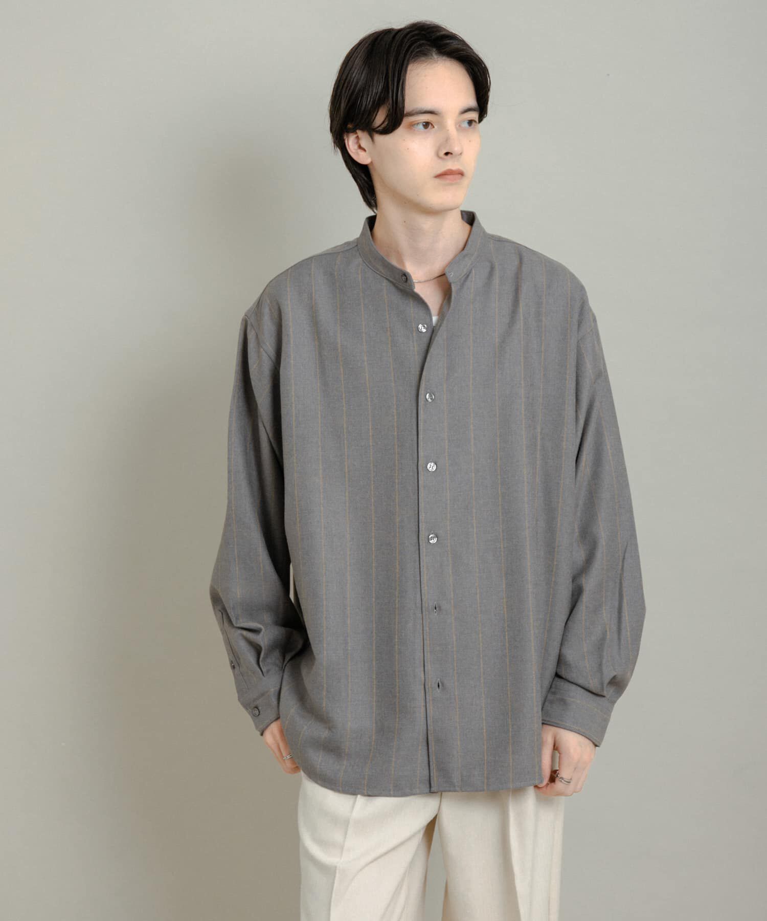 SENSE OF PLACE by URBAN RESEARCH「ウールタッチストライプバンドカラーシャツ」|シャツ・ブラウス|