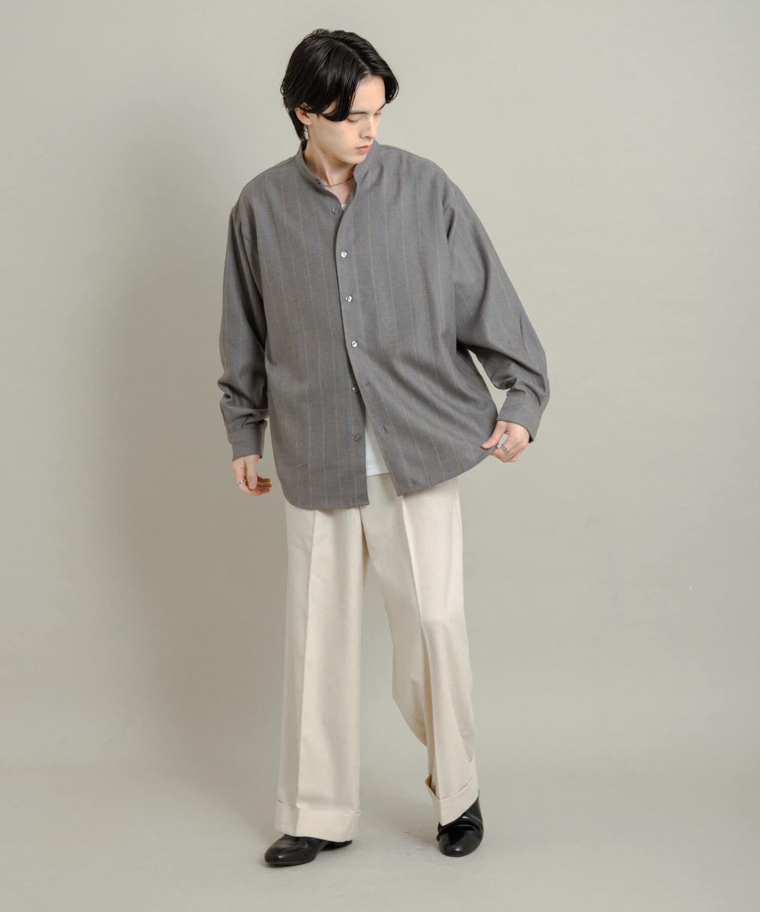 SENSE OF PLACE by URBAN RESEARCH「ウールタッチストライプバンドカラーシャツ」|シャツ・ブラウス|