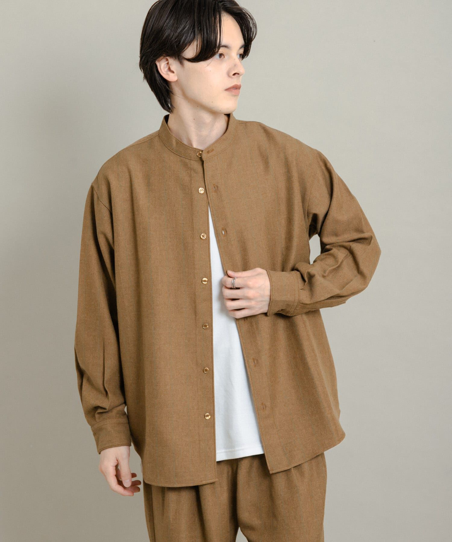 SENSE OF PLACE by URBAN RESEARCH「ウールタッチストライプバンドカラーシャツ」|シャツ・ブラウス|