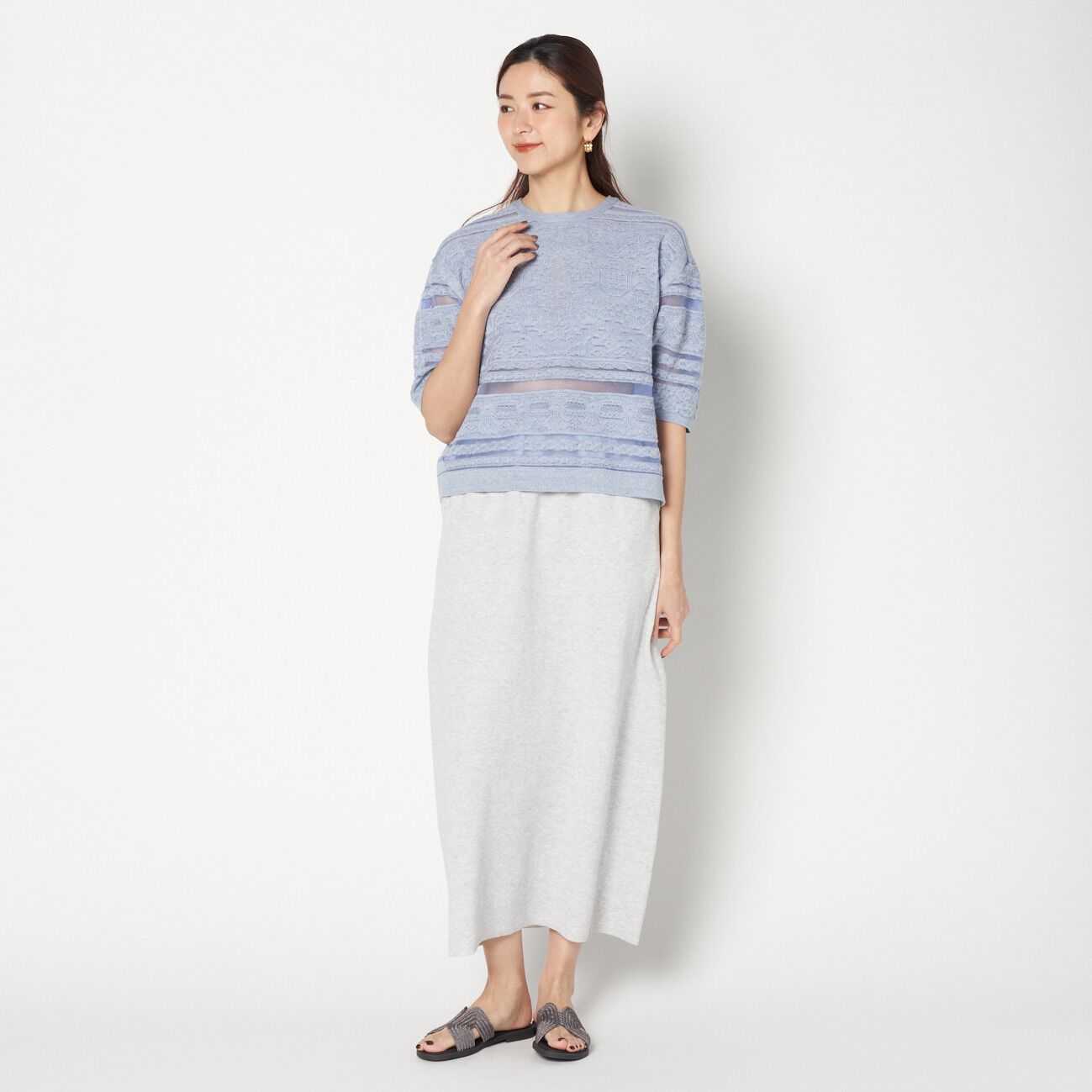  「boussole LACE JACQUARD SHORT SLEEVE」|Tシャツ・カットソー|