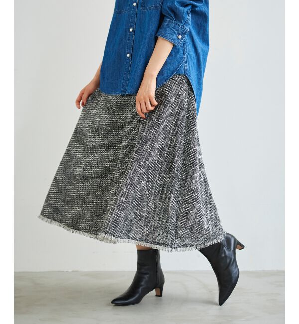 le.coeur blanc「ツイードフリンジフレアスカート」|フレア|