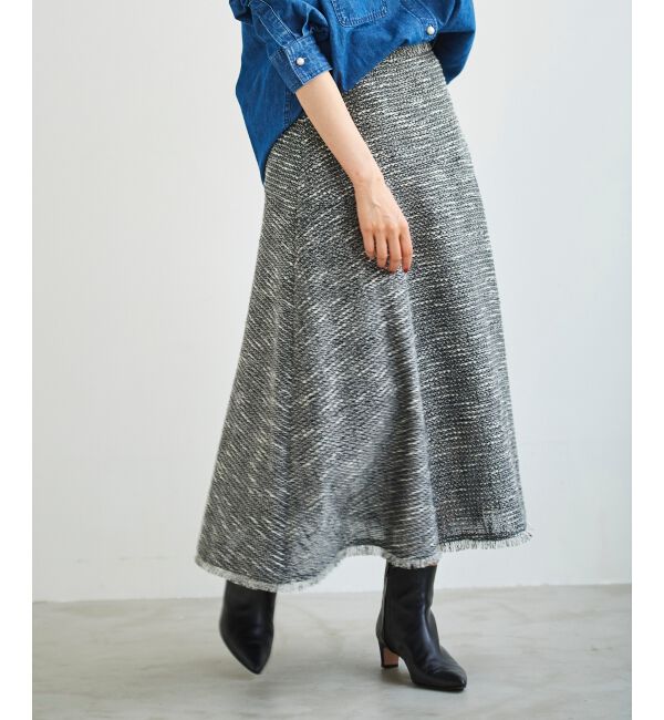 le.coeur blanc「ツイードフリンジフレアスカート」|フレア|