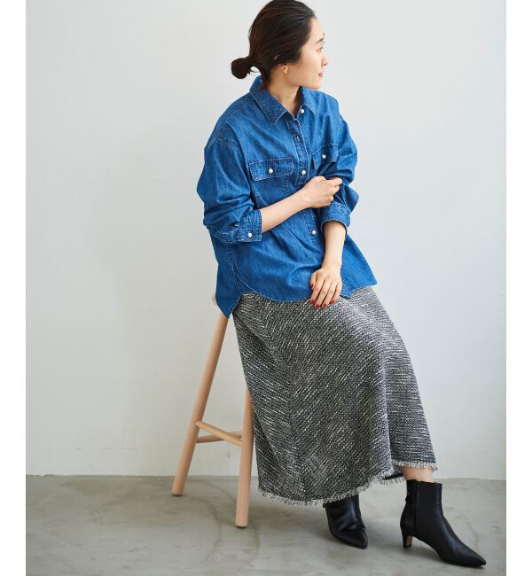 le.coeur blanc「ツイードフリンジフレアスカート」|フレア|