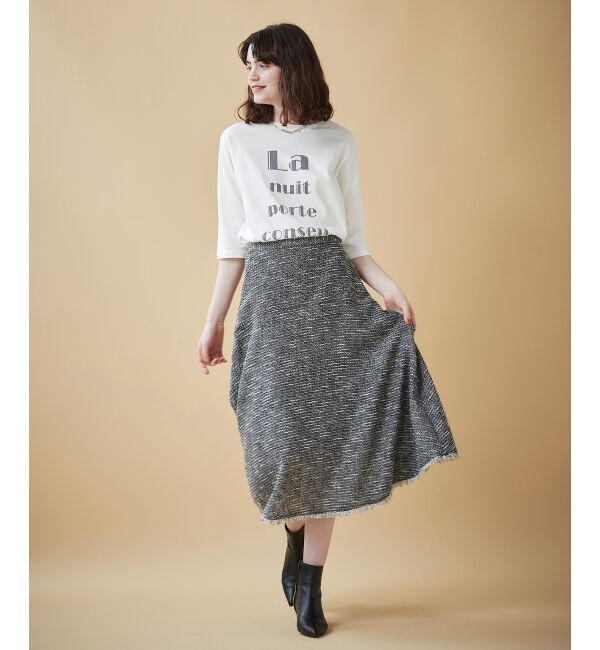 le.coeur blanc「ツイードフリンジフレアスカート」|フレア|