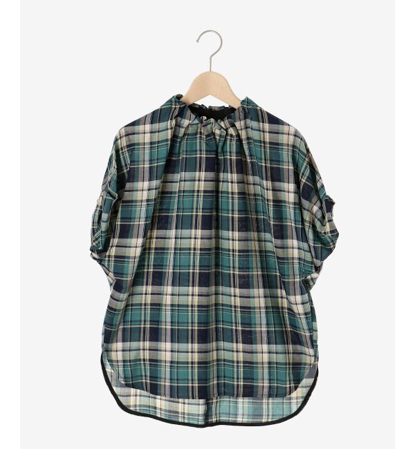 le.coeur blanc「《手洗い可能》チェックハイネックギャザードルマンフレンチブラウス」|シャツ・ブラウス|