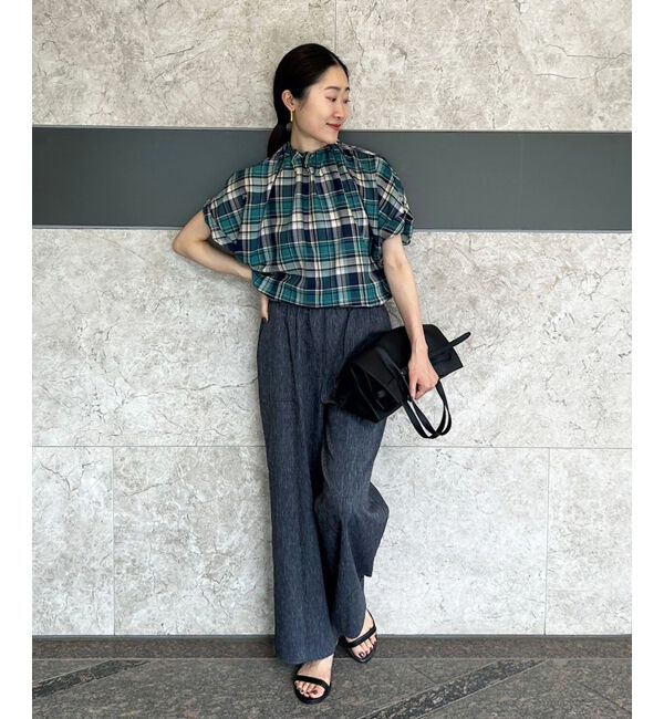 le.coeur blanc「《手洗い可能》チェックハイネックギャザードルマンフレンチブラウス」|シャツ・ブラウス|