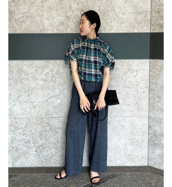 le.coeur blanc「《手洗い可能》チェックハイネックギャザードルマンフレンチブラウス」|シャツ・ブラウス|