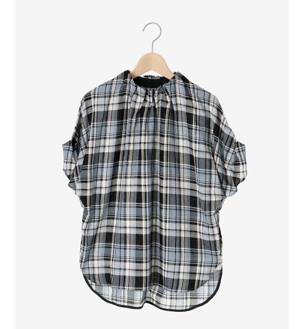 le.coeur blanc「《手洗い可能》チェックハイネックギャザードルマンフレンチブラウス」|シャツ・ブラウス|