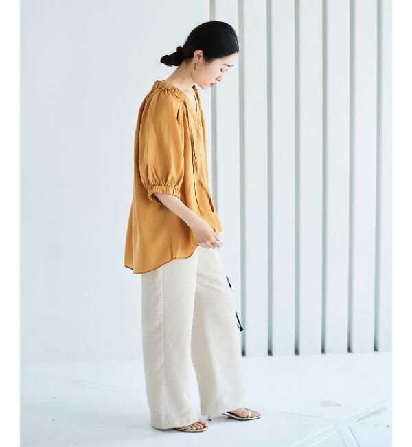 le.coeur blanc「シアーVネックギャザーブラウス」|シャツ・ブラウス|