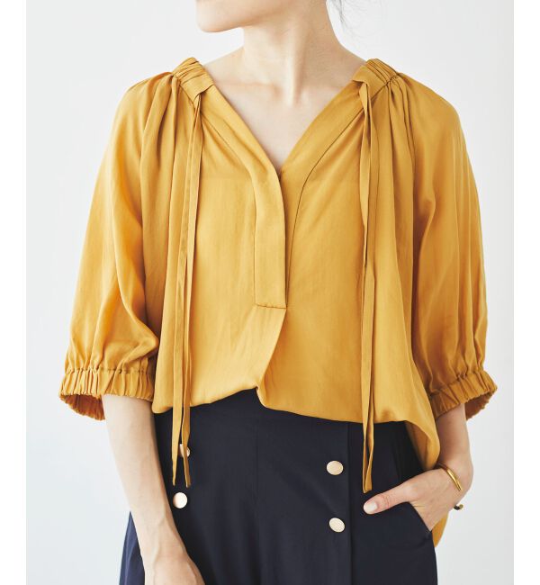 le.coeur blanc「シアーVネックギャザーブラウス」|シャツ・ブラウス|