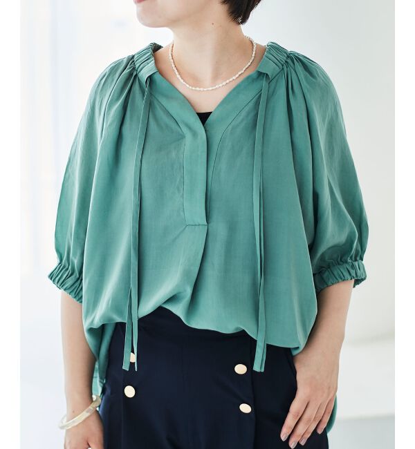 le.coeur blanc「シアーVネックギャザーブラウス」|シャツ・ブラウス|