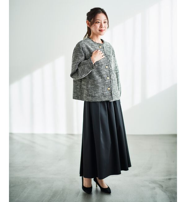  「《通勤着やセレモニーシーンにも》メランジツイードノーカラージャケット」|その他|