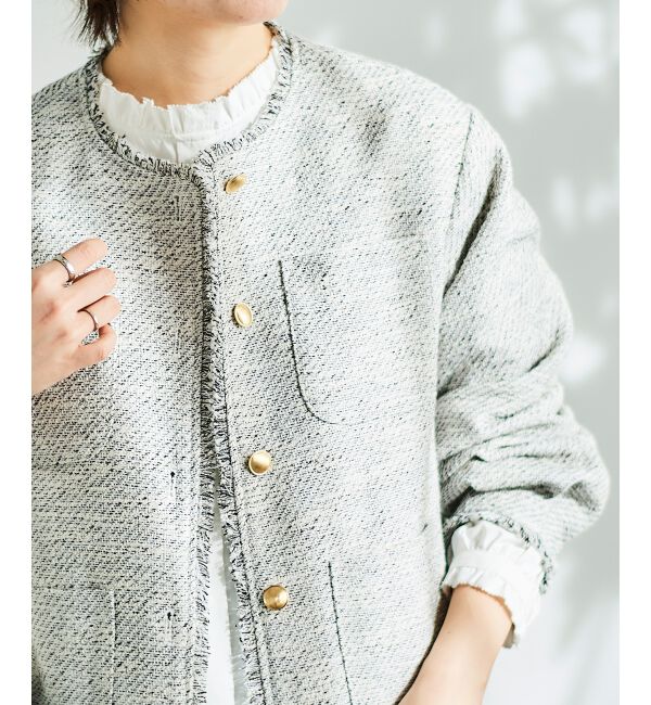  「《通勤着やセレモニーシーンにも》メランジツイードノーカラージャケット」|その他|