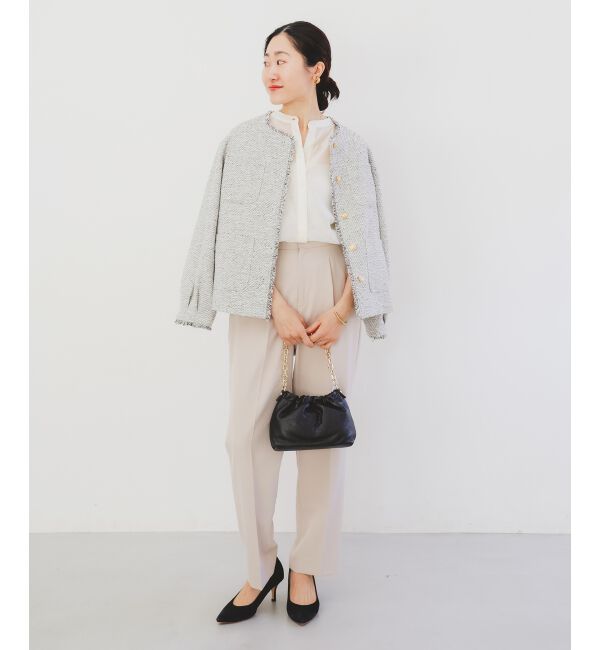  「《通勤着やセレモニーシーンにも》メランジツイードノーカラージャケット」|その他|