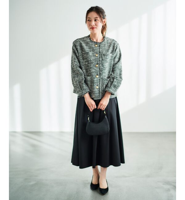  「《通勤着やセレモニーシーンにも》メランジツイードノーカラージャケット」|その他|