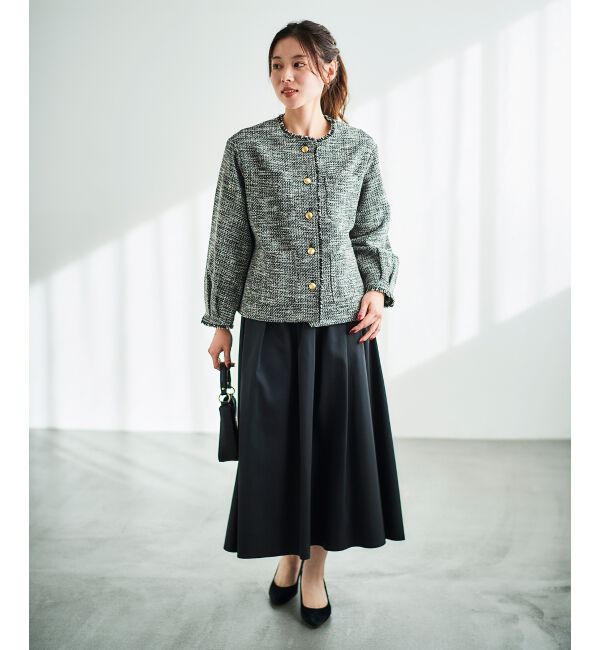  「《通勤着やセレモニーシーンにも》メランジツイードノーカラージャケット」|その他|