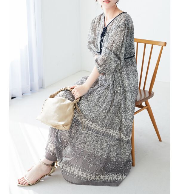  「Fanakaパイピングフラワー柄ワンピ」|ワンピース|