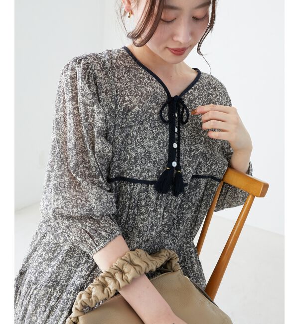  「Fanakaパイピングフラワー柄ワンピ」|ワンピース|