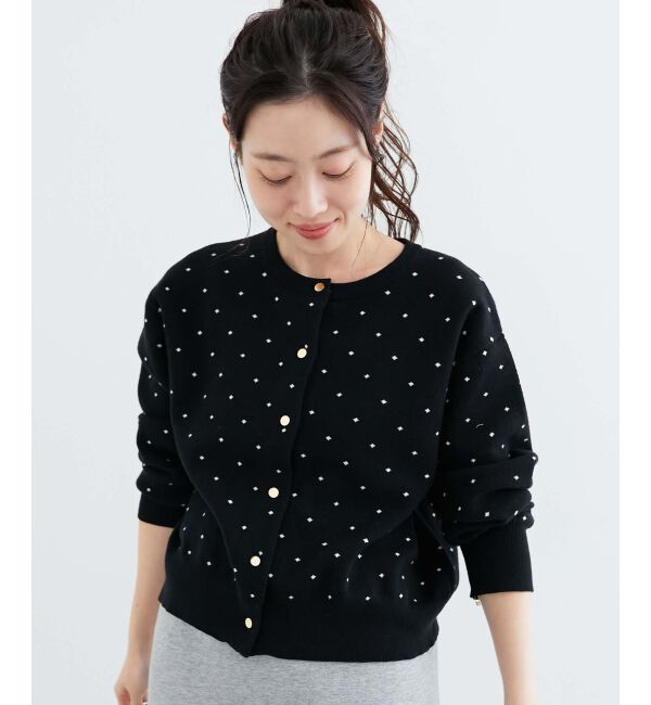  「ドットジャガードニットカーディガン」|カーディガン|