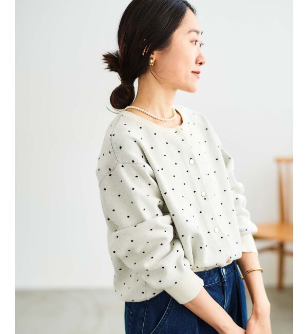  「ドットジャガードニットカーディガン」|カーディガン|