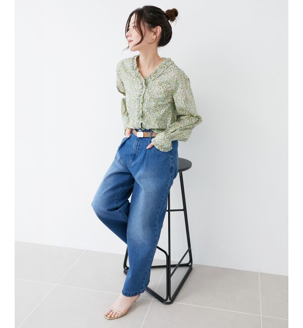 le.coeur blanc「リバティフロントフリルVネックブラウス」|シャツ・ブラウス|