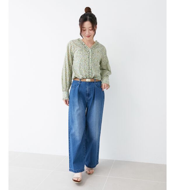 le.coeur blanc「リバティフロントフリルVネックブラウス」|シャツ・ブラウス|