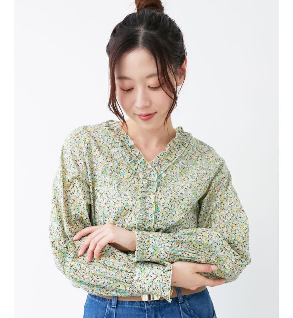 le.coeur blanc「リバティフロントフリルVネックブラウス」|シャツ・ブラウス|