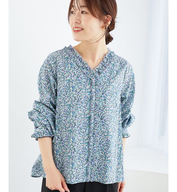 le.coeur blanc「リバティフロントフリルVネックブラウス」|シャツ・ブラウス|