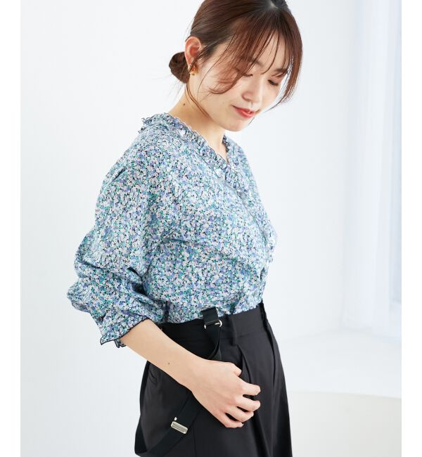 le.coeur blanc「リバティフロントフリルVネックブラウス」|シャツ・ブラウス|