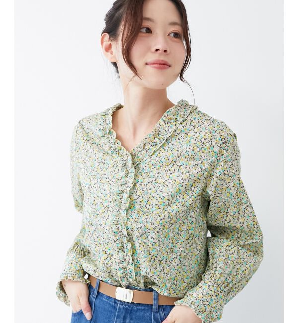 le.coeur blanc「リバティフロントフリルVネックブラウス」|シャツ・ブラウス|