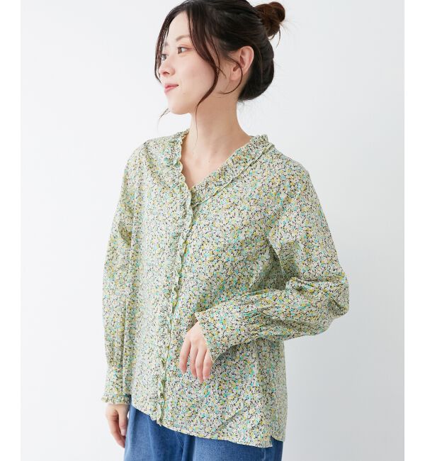 le.coeur blanc「リバティフロントフリルVネックブラウス」|シャツ・ブラウス|