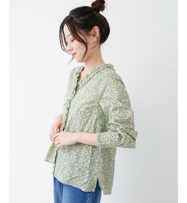 le.coeur blanc「リバティフロントフリルVネックブラウス」|シャツ・ブラウス|