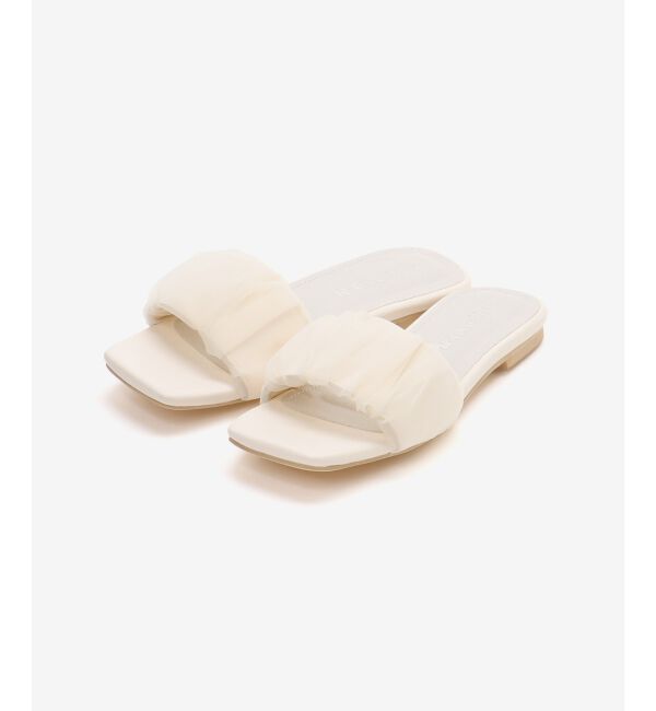  「《WEB限定アイテム》ギャザーフラットサンダル」|サンダル|