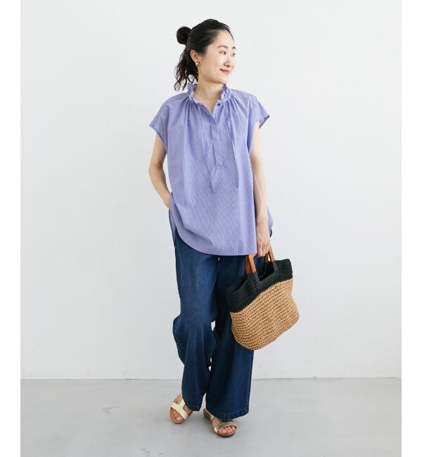  「ストライプフリルカラーブラウス」|シャツ・ブラウス|