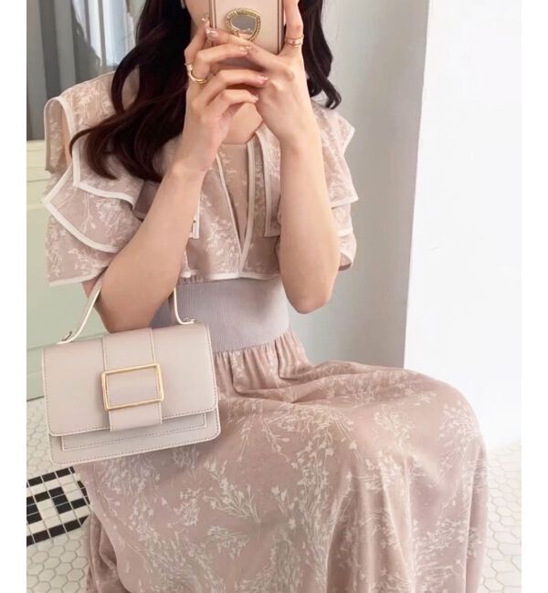  「ダブルカラーコルセットワンピース」|ワンピース|ピンク柄