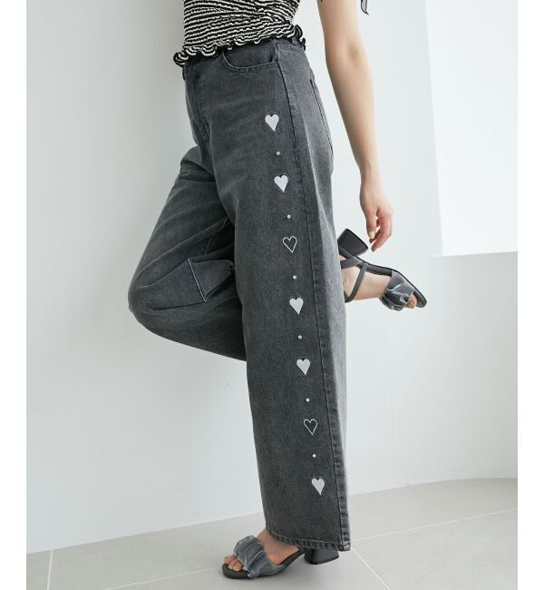  「リボンビジューデニムパンツ」|デニム|