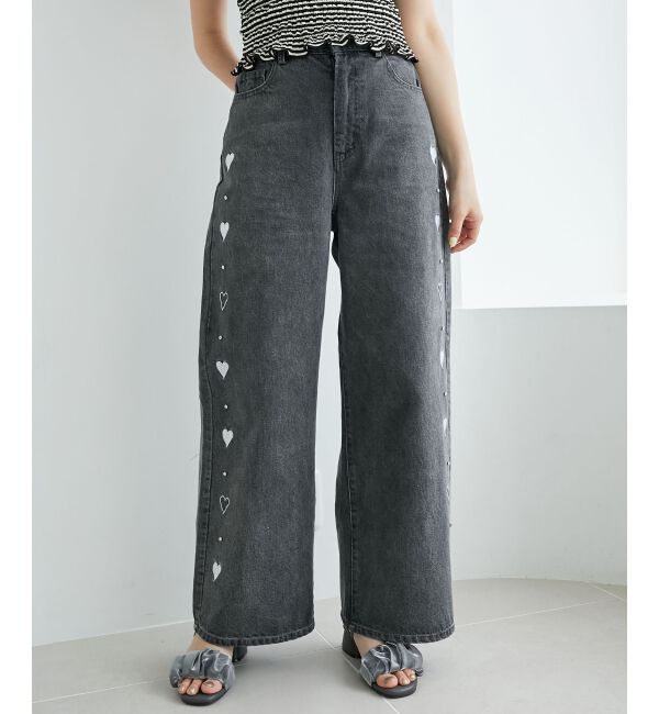  「リボンビジューデニムパンツ」|デニム|