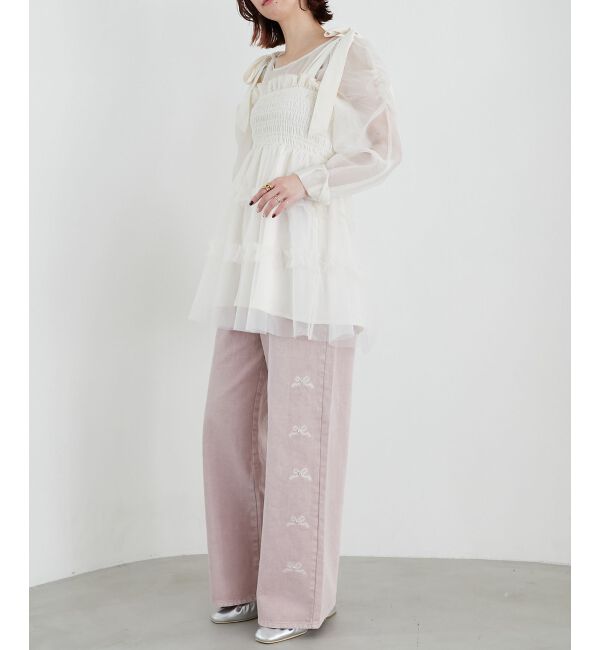  「リボンビジューデニムパンツ」|デニム|