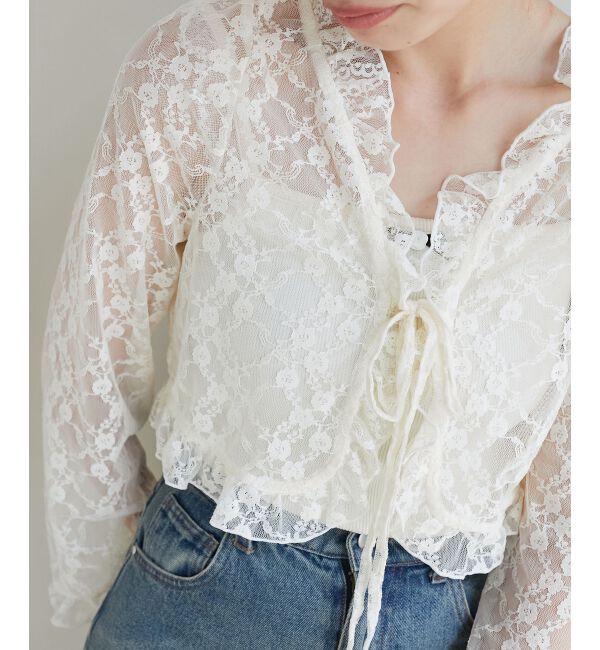 MAJESTICLEGON「レースカーデ&times;リボンインナーセット」|カーディガン|