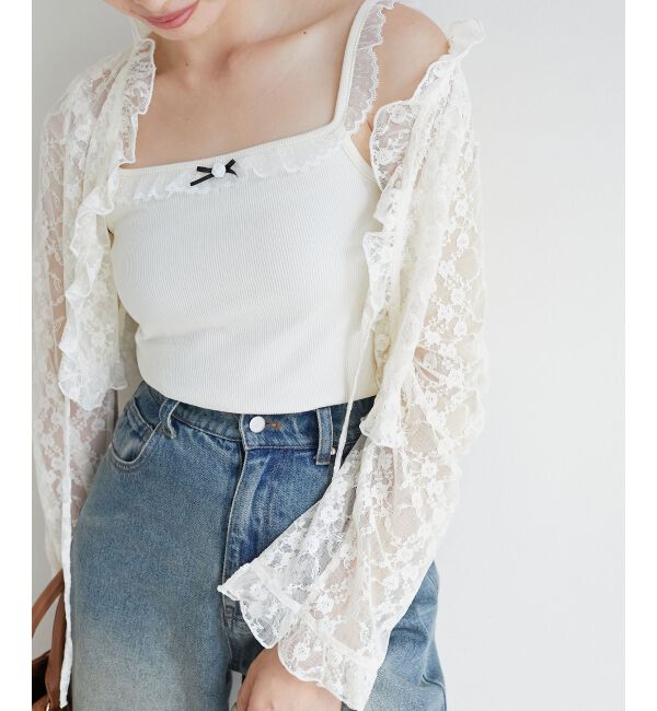 MAJESTICLEGON「レースカーデ&times;リボンインナーセット」|カーディガン|