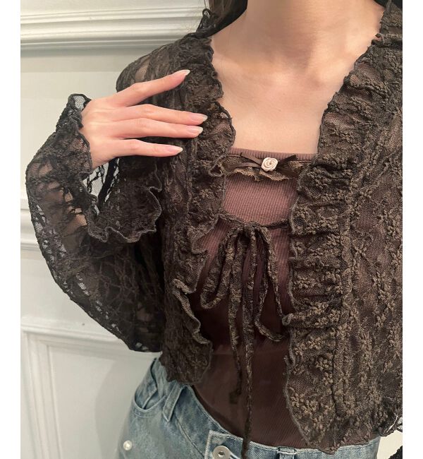 MAJESTICLEGON「レースカーデ&times;リボンインナーセット」|カーディガン|