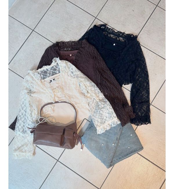 MAJESTICLEGON「レースカーデ&times;リボンインナーセット」|カーディガン|