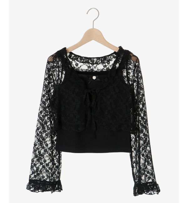 MAJESTICLEGON「レースカーデ&times;リボンインナーセット」|カーディガン|