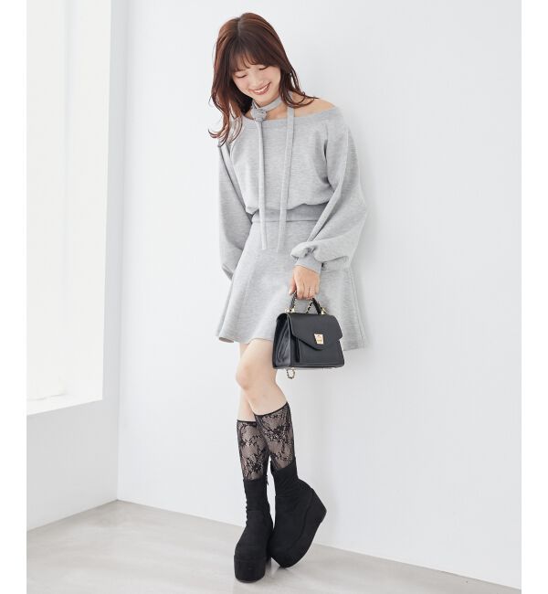 MAJESTICLEGON「フラワーチョーカー付きスウェットワンピ」|ワンピース|