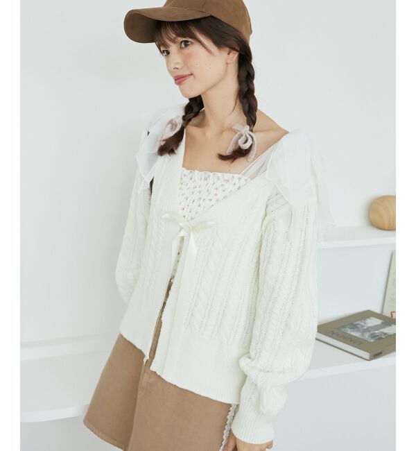  「リボンケーブルニットカーディガン」|カーディガン|