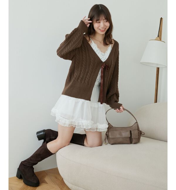  「リボンケーブルニットカーディガン」|カーディガン|
