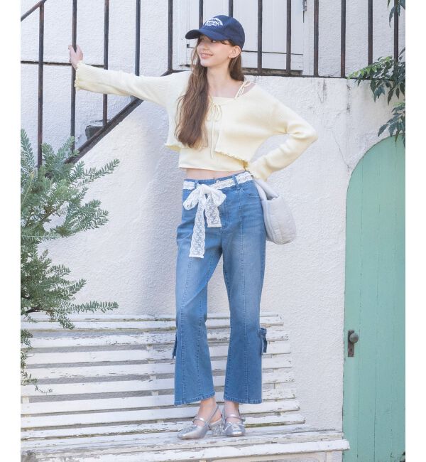  「◎レースベルトセット裾リボンデニム」|デニム|